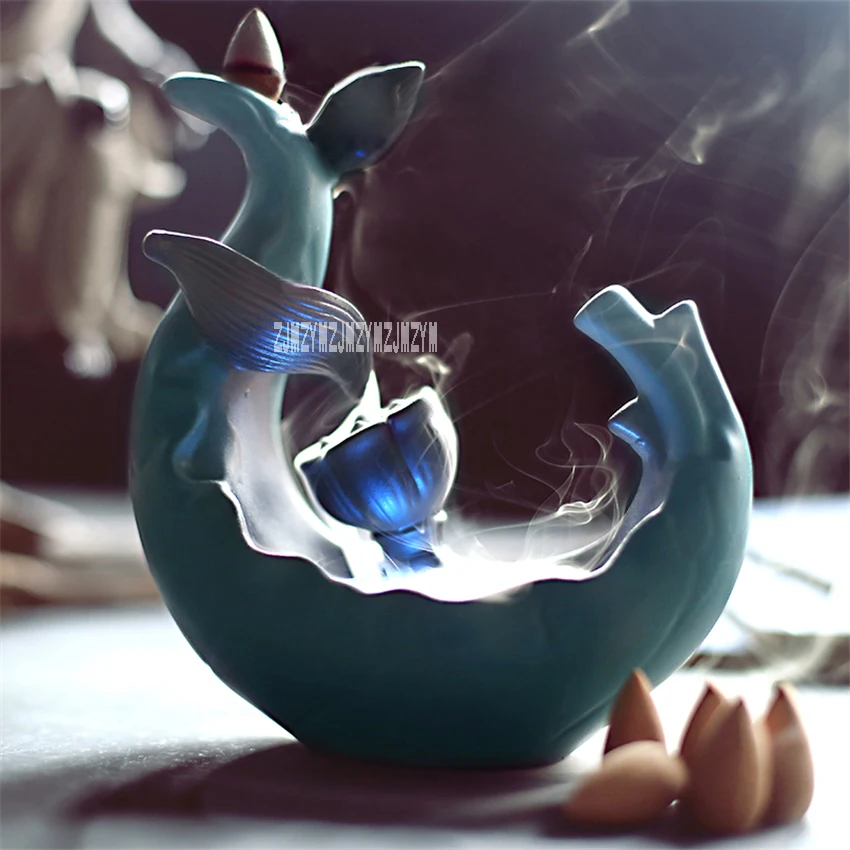 Creative Ceramic Incense Burner With LED Light Backflow Aromatherapy Furnace Home Crafts Ornaments Holder | Дом и сад