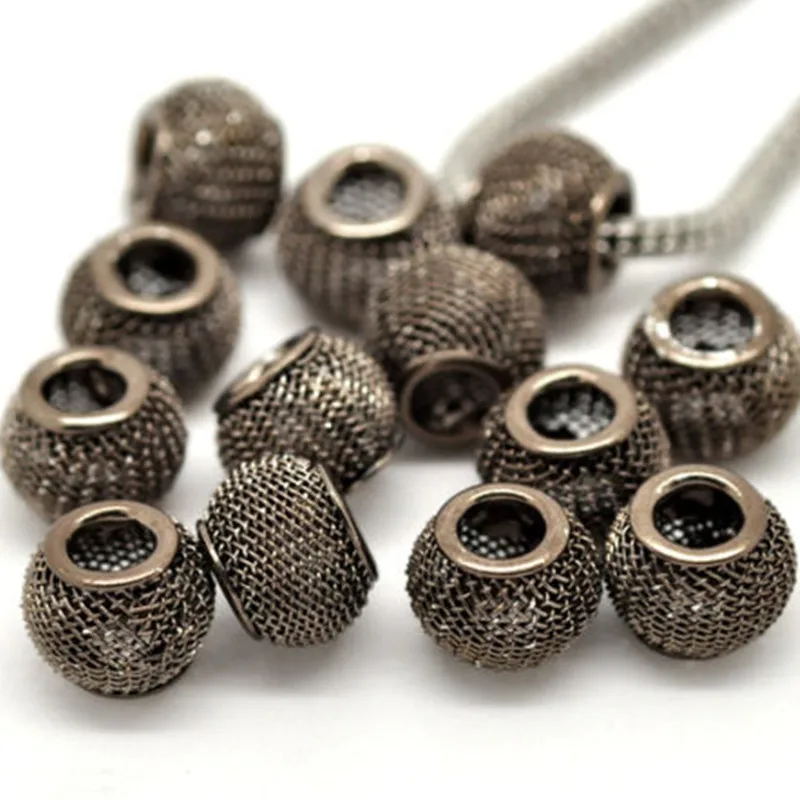 100Pcs Coffee Mesh Spacer European Beads Fit Charms Bracelets Jewelry