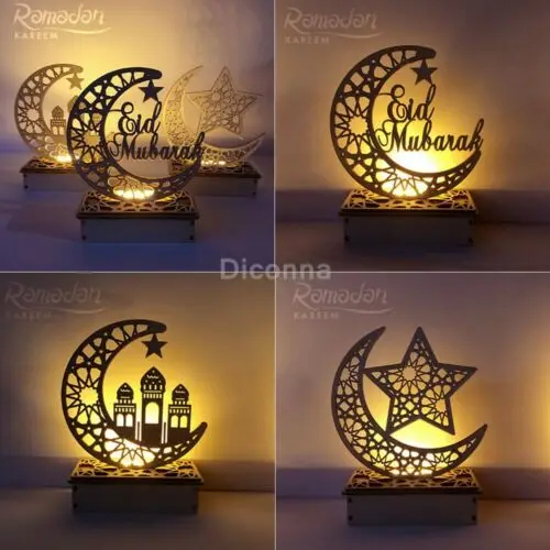 

LED Wooden Eid Mubarak Plaque Moon Star Ramadan Ornament Muslim Decor Gift