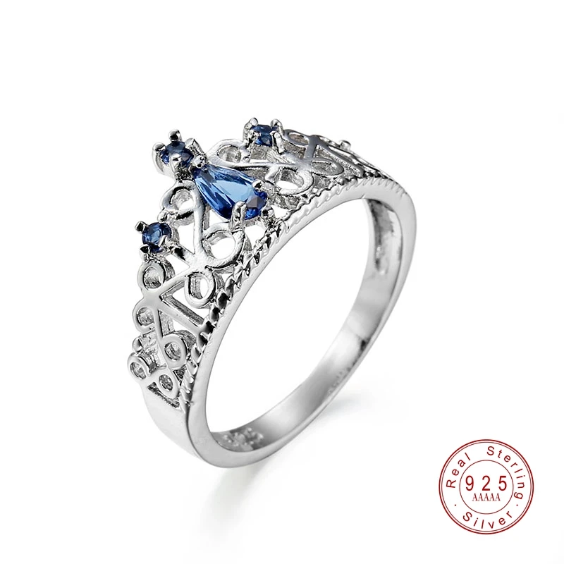 Лидер продаж, роскошное платье принцессы корона ювелирные изделия S925 серебряное кольцо кольца с Синим Опалом заполнены праздничные обручальные кольца для Для женщин лучшие подарки