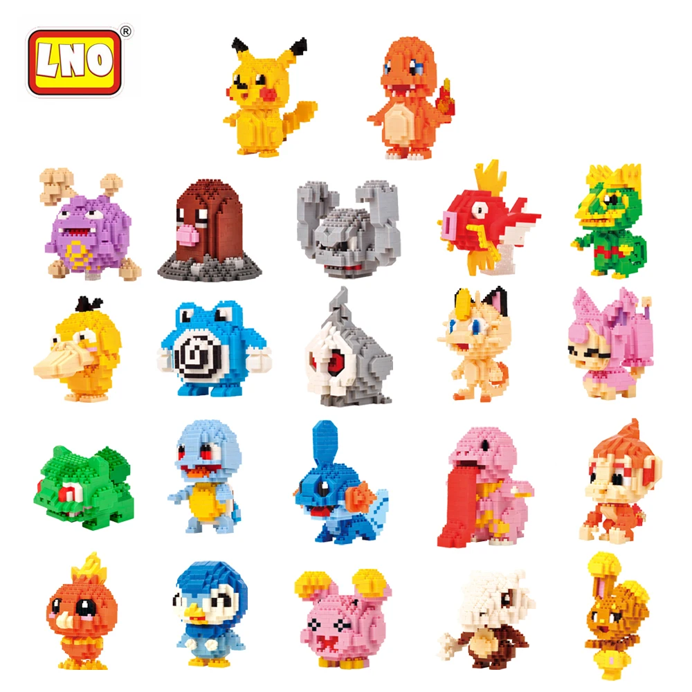 LNO New Arrival 22 Styles Kawaii Anime Cartoon Pikachu Diamond font b Block b font Plastic
