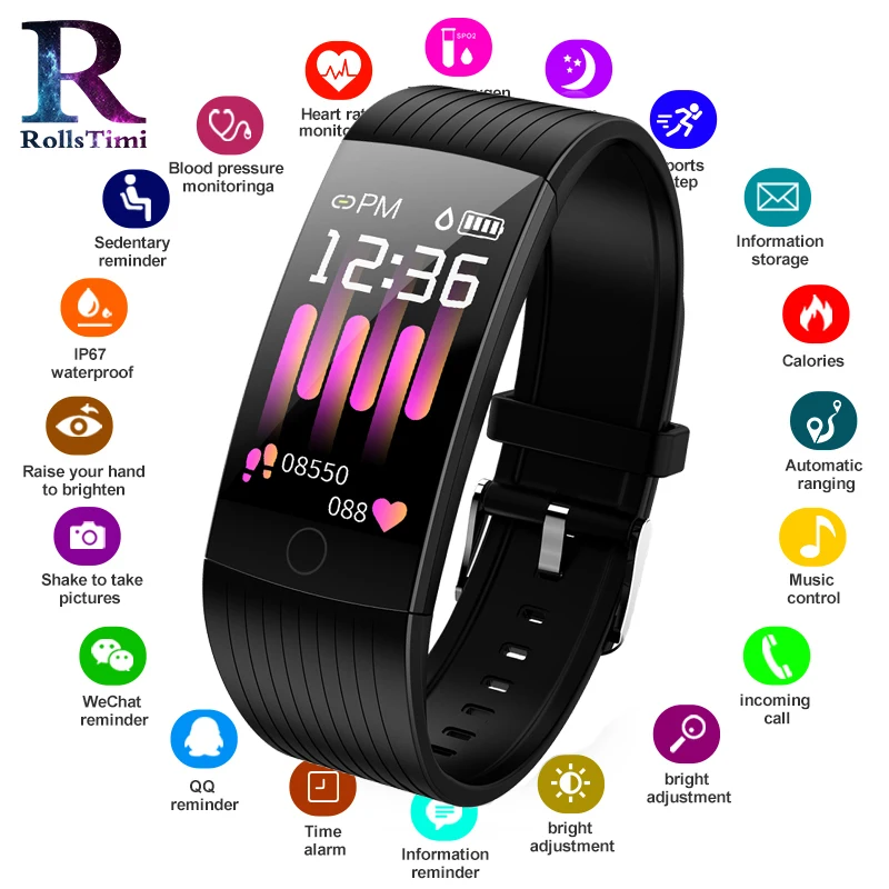 

Mens Smart Bracelet Heart Rate Monitor Waterproof Sport Fitness Tracker Smart Watch Pedometer Reminder Smart Wristband RollsTimi