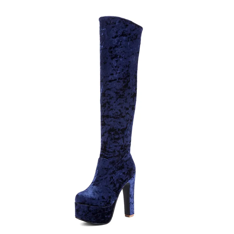 MORAZORA/; Сапоги выше колена наивысшего качества; женская обувь на высоком каблуке с круглым носком без застежки; сезон осень-зима; женские сапоги на платформе - Цвет: Синий