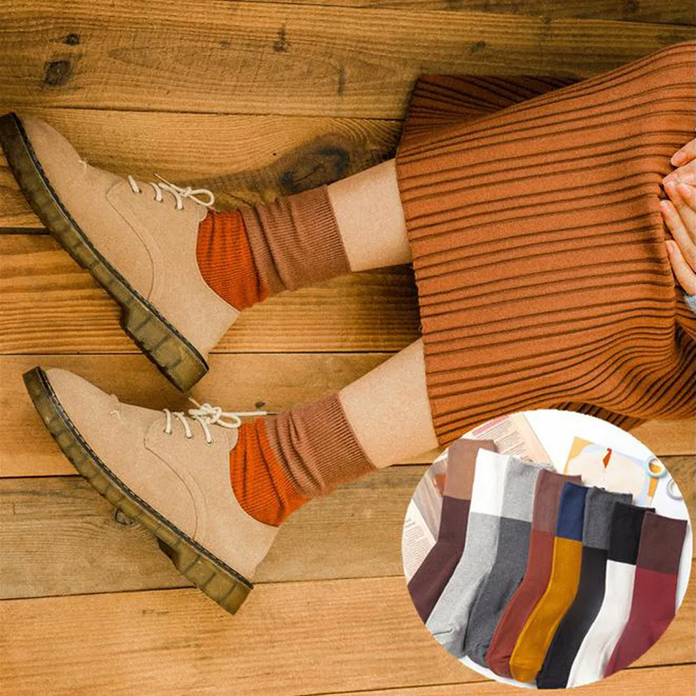 

Women's Novelty Color Stitching Socks In Tube Casual Vintage Pile Socks pantyhose women socks