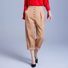 Spring New Button Pure-color Wear Shows Legs Long and Loose Nine-minute Pants 2019 Mid-waist Euro-American Harlem Black Trousers Spring New Button Pure-color Wear Shows Legs Long and Loose Nine-minute Pants 2019 Mid-waist Euro-American Harlem Black Trousers