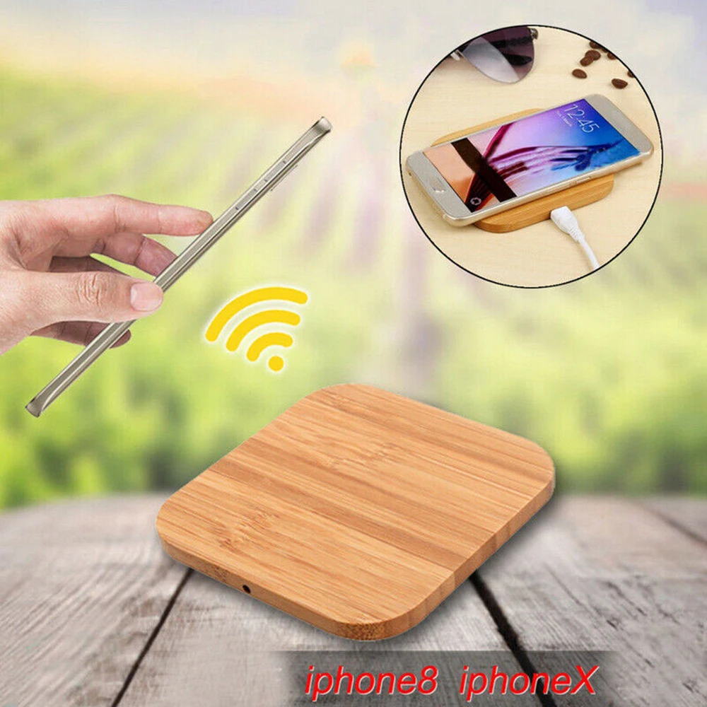 Portable Smart Phone Charger Wireless For iPhone 8 Plus X New Charging Wood Pad Mat Universal | Электроника