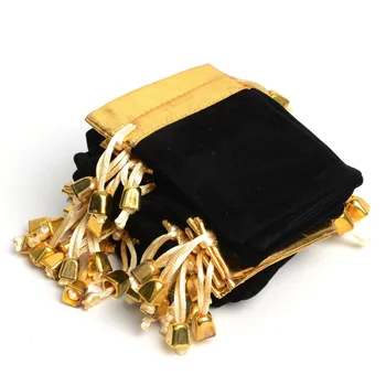 

50Pcs Golden Top Velvet Drawstring Pouch Jewelry Gift Bags 7x9cm,Candy Party Holiday New Year Christmas/Wedding Gift Pouch Bags