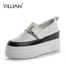 Yiluan новая спортивная обувь для женщин обувь на платформе осень Повседневная обувь; белый цвет обувь на плоской подошве кожаные увеличение 7 см студент небольшой размер 32–42