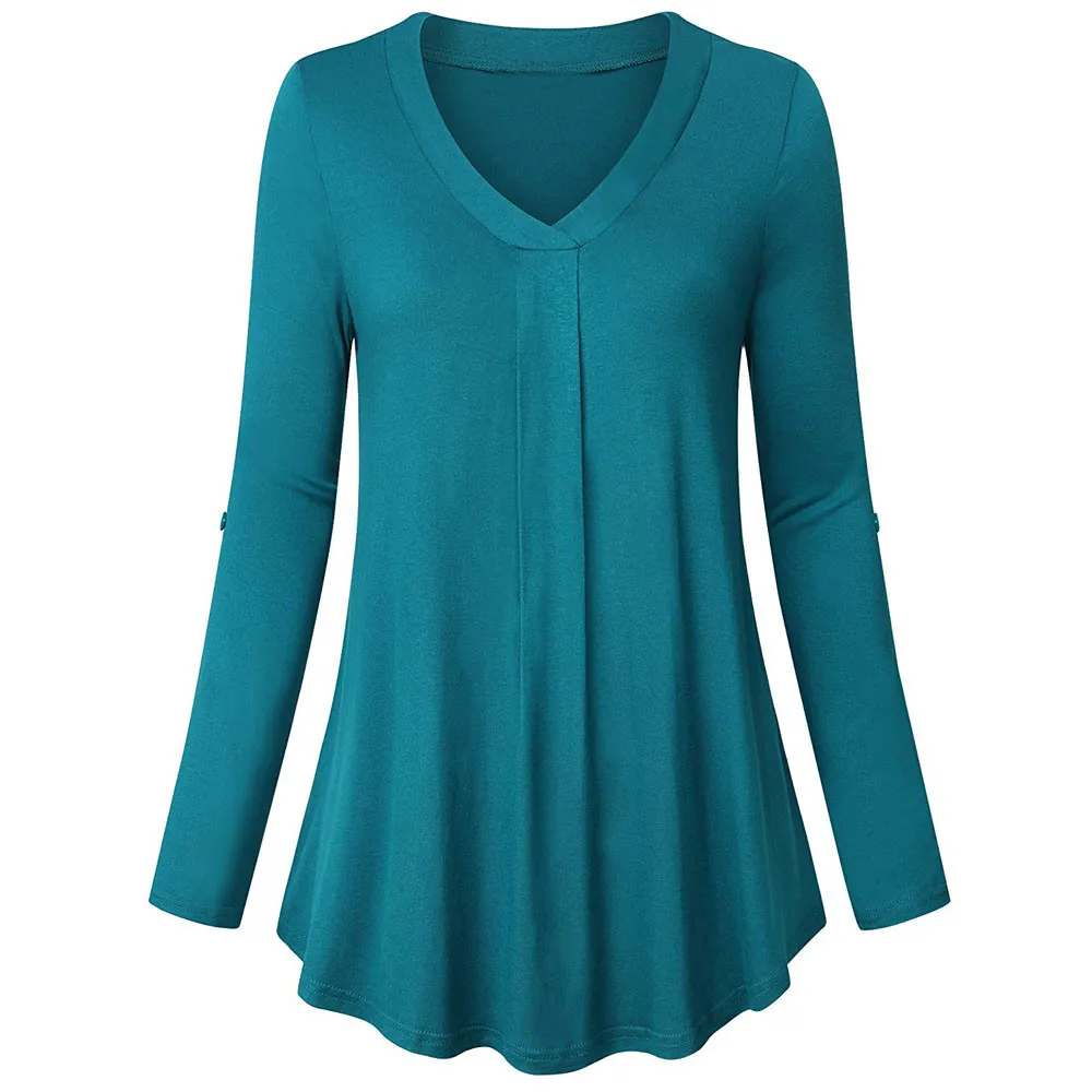 

SAGACE Womens T Shirts Long Sleeve Solid Color Button Casual Loose Tops Tunic T Shirts Tee Tops For Female Tshirt Plus Size 2019