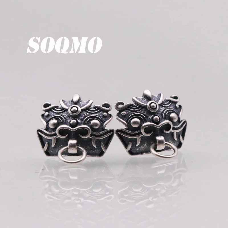 SOQMO 990 чистое серебро Taotie серьги-гвоздики для женщин мужчин подарок винтажные