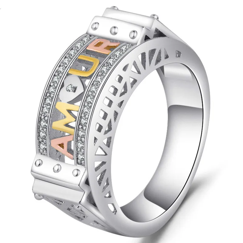 

Three Color AMOUR Hollow Bridge, Titanium Steel Full Drill Double Row Circumferential Drilling Ring New Popular Stainless