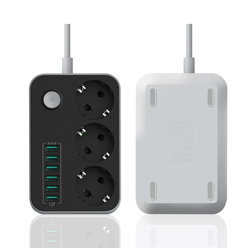 LDNIO Smart USB адаптер Мощность полосы Зарядное устройство 6 Порты и разъёмы 5V 3.4A 2.4A 3 розетки ЕС разъем штепсельная Вилка для Iphone 7 6s samsung