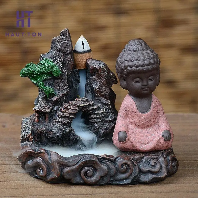 

New Ceramic Smoke Backflow Buddha Tower Incense Burner Monk Burner Sit On The Mountain Home Decoration
