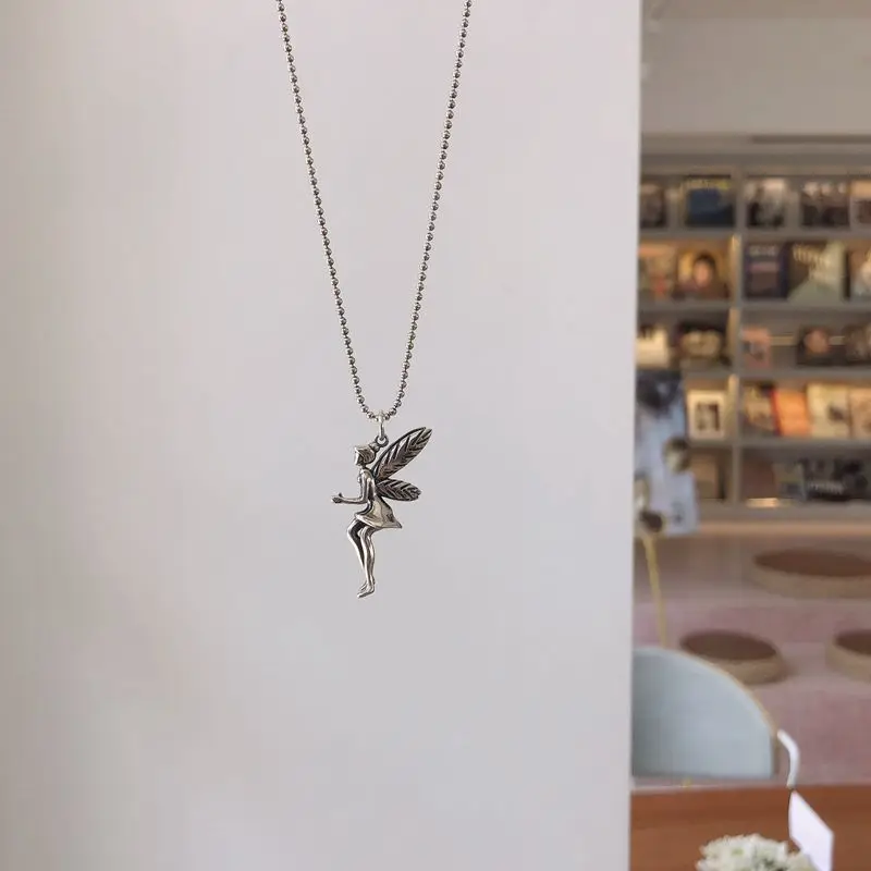 

Silvology 925 Sterling Silver Guardian Angel Elf Necklace Vintage Round Bead Chain Fashionable Female Pendant Necklace Jewelry
