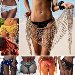 CROCHET BIKINI Women Beach Weaving Hand Crochet Wrap Scarf Sexy Bikini Cover Up Sunscreen net Rock Mesh Tunica Pareo Bath Mode
