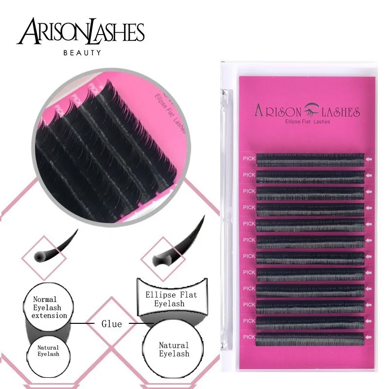

ARISON LASHES New Matte Ellipse Flat Eyelashes 8/15mm Full Size Individual Mink Eyelash Extension Soft Volume Makeup 3D Lashes
