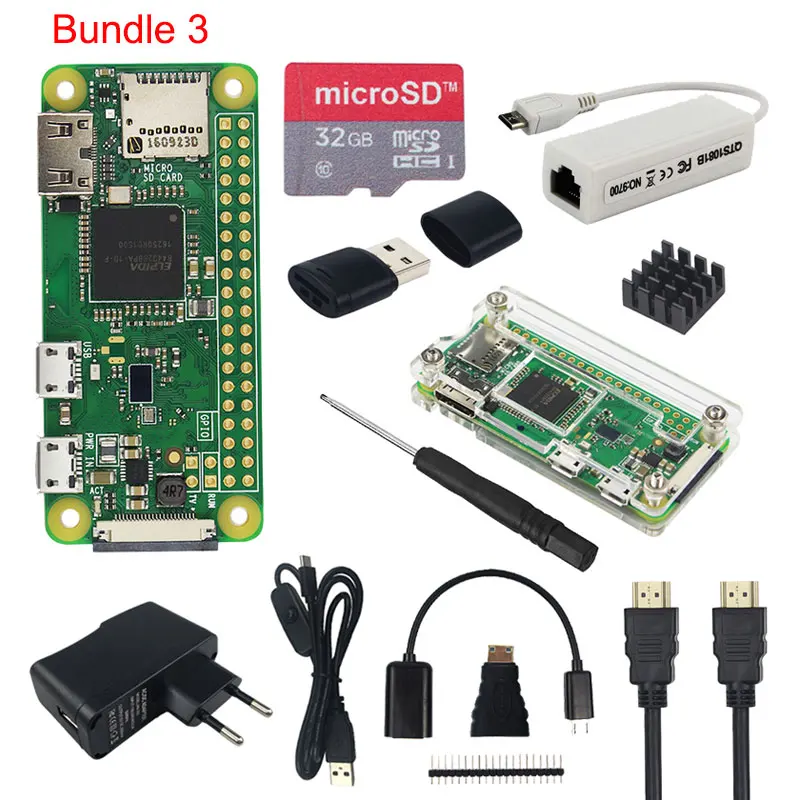 Комплект Raspberry Pi Zero W+ акриловый чехол+ сенсорный экран 2,8 дюйма+ камера 5 Мп+ сетевая карта RJ45+ sd-карта 32 ГБ+ теплоотвод+ HDMI - Комплект: Комплект 3