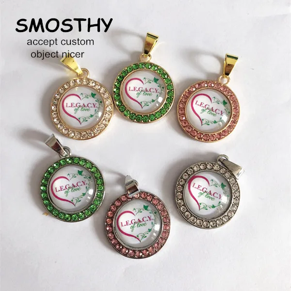 Alpha legacy bling круглая подвеска 28 мм DIY sorority розово-зеленое ожерелье из стекла с