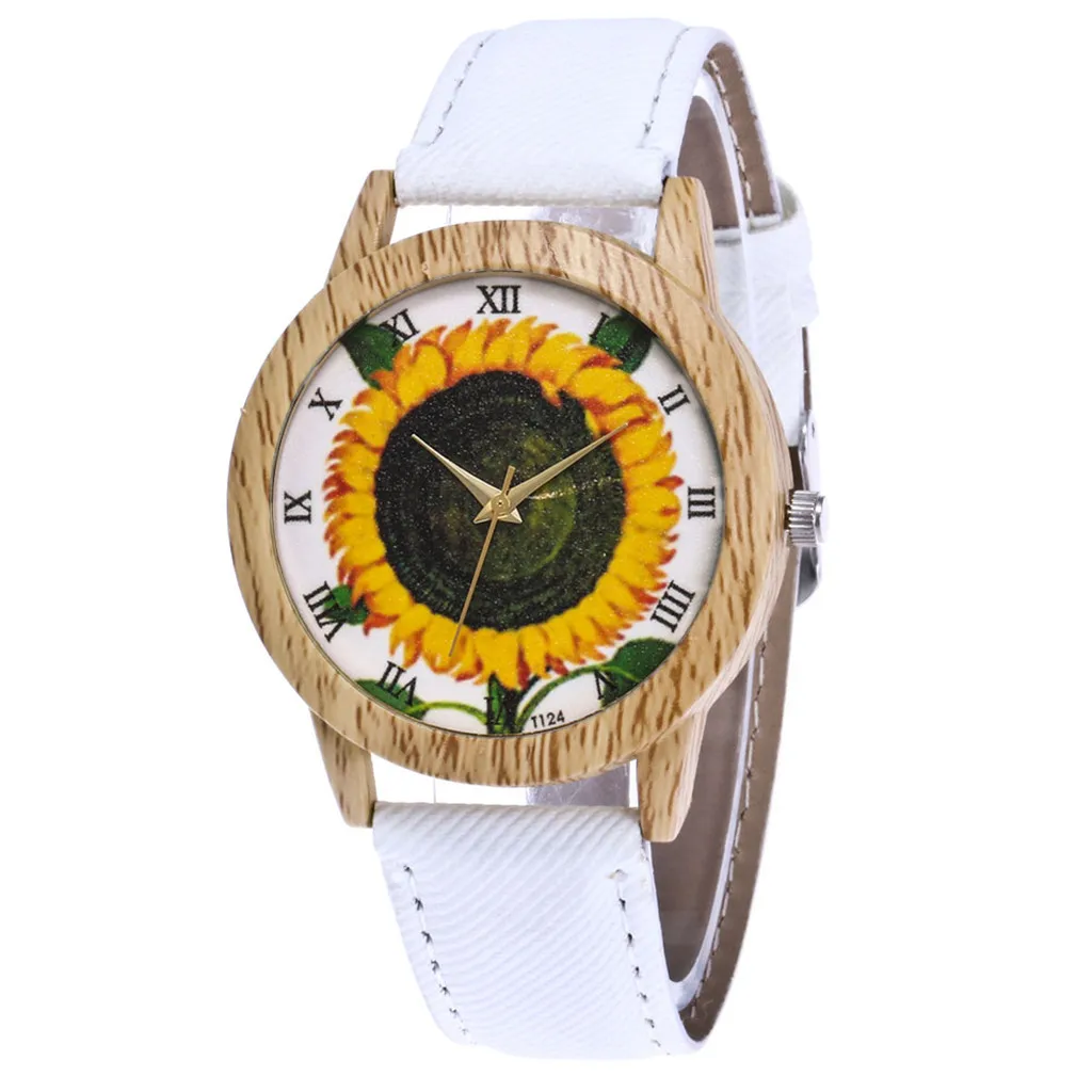 

Women's Fashion Casual Leather Strap Sunflower Simple Watch Analog Quartz Round Watch