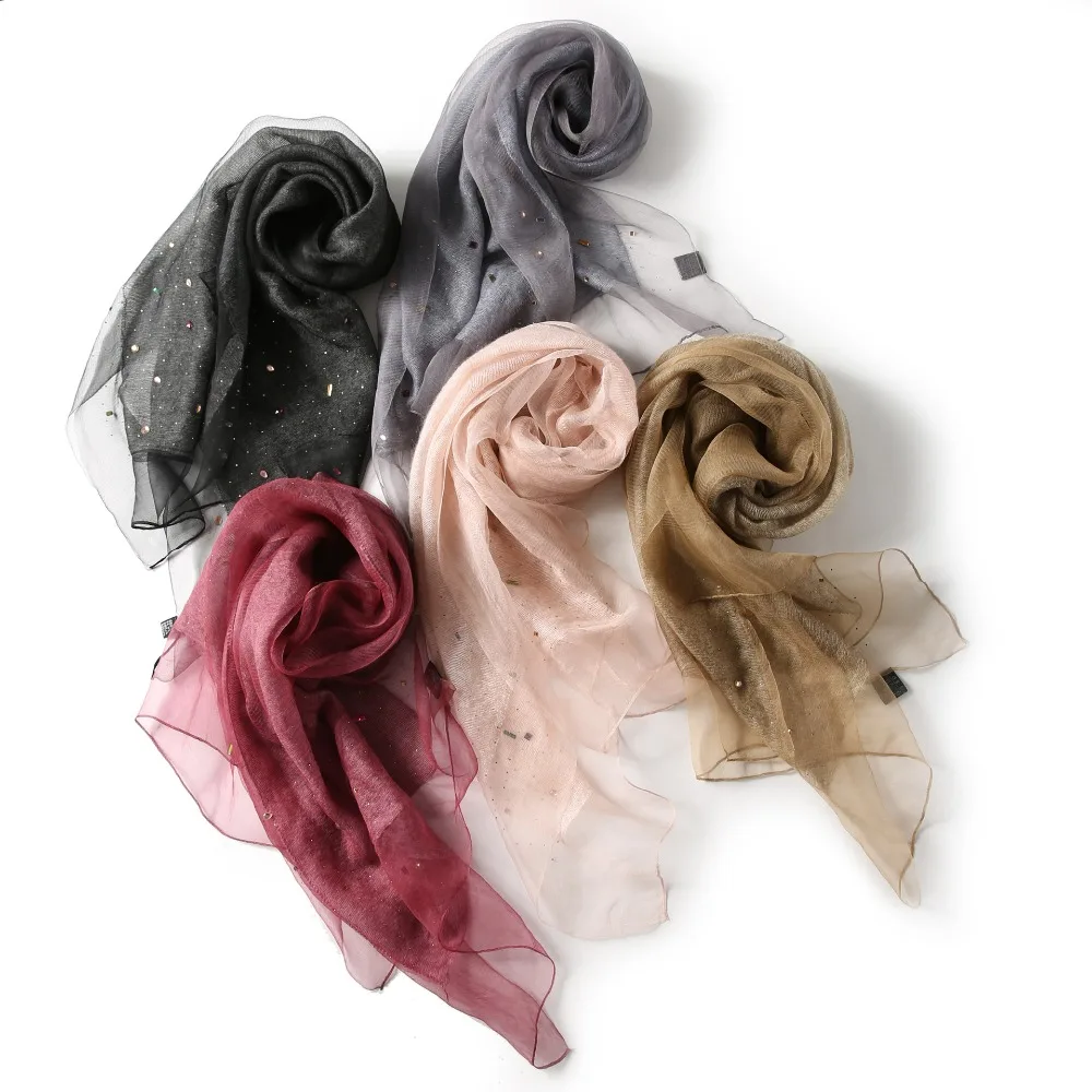 

Large 65*190cm Real Silk Wool Scarf With Colorful Stone Women Female Fashion Air Conditioning Room Wraps Shawl For Summer Autumn