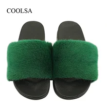 

COOLSA Women Summer Flat Real Mink Fur Slippers Women Solid Mink Fur PVC Sole Non-slip Slippers Indoor Slippers Customized Color