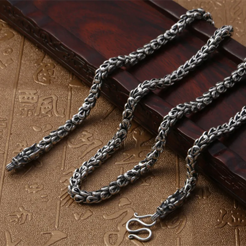 

68g 100% Real Pure 925 Sterling Silver Dragon Scale Choker Necklace 6MM Thick Chain Men Gift Thai silver long Initial necklace