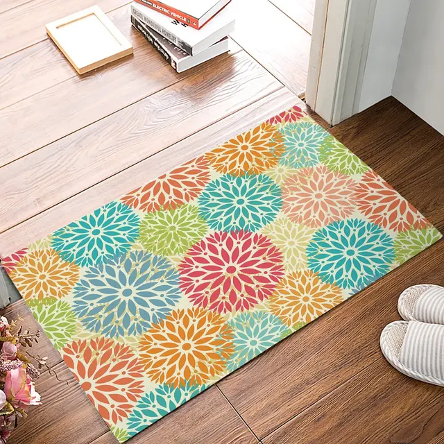 Colorful Flower Decorative Pattern Door Mats Kitchen Floor Bath