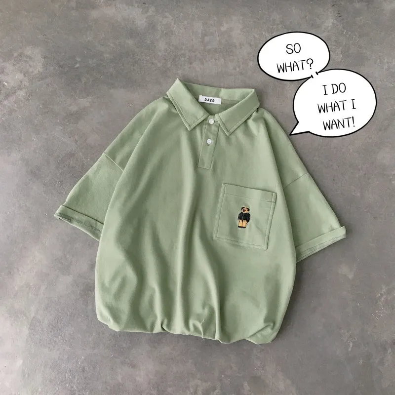2019 Spring And Summer New Korean Version Of The Tide Male Comfort Harajuku Printing Simple Cotton Loose Casual Polo Shirt | Мужская