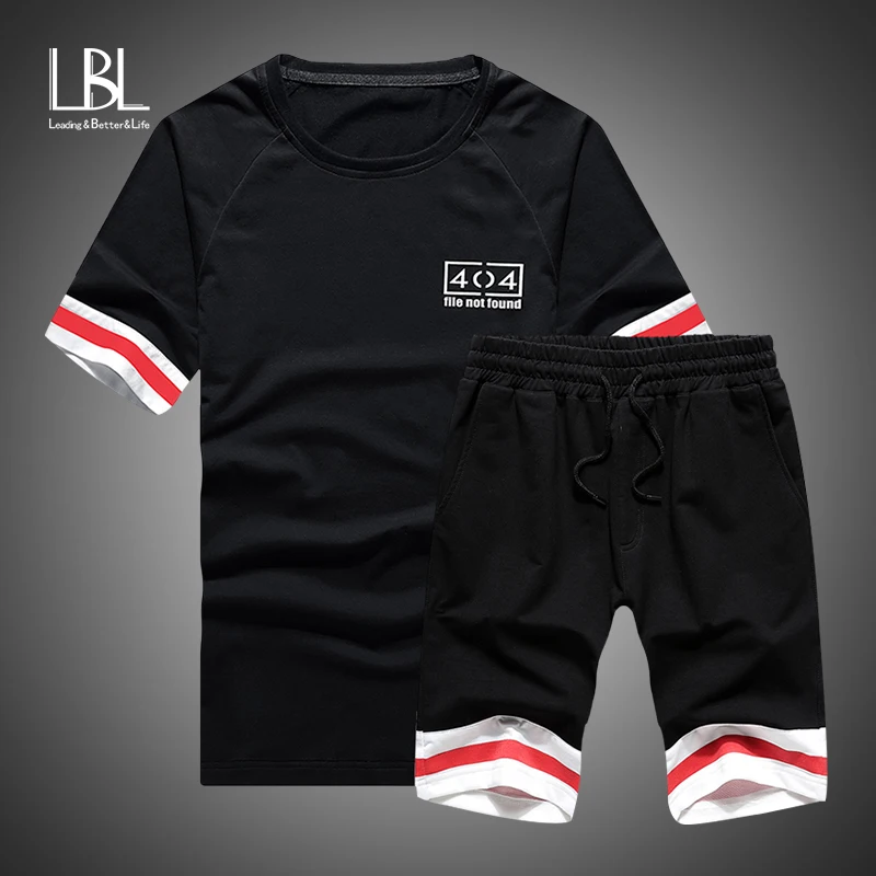 Новый летний мужской комплект, футболки с коротким рукавом, комплект из двух предметов: топ + шорты, спортивный комплект, Мужская одежда