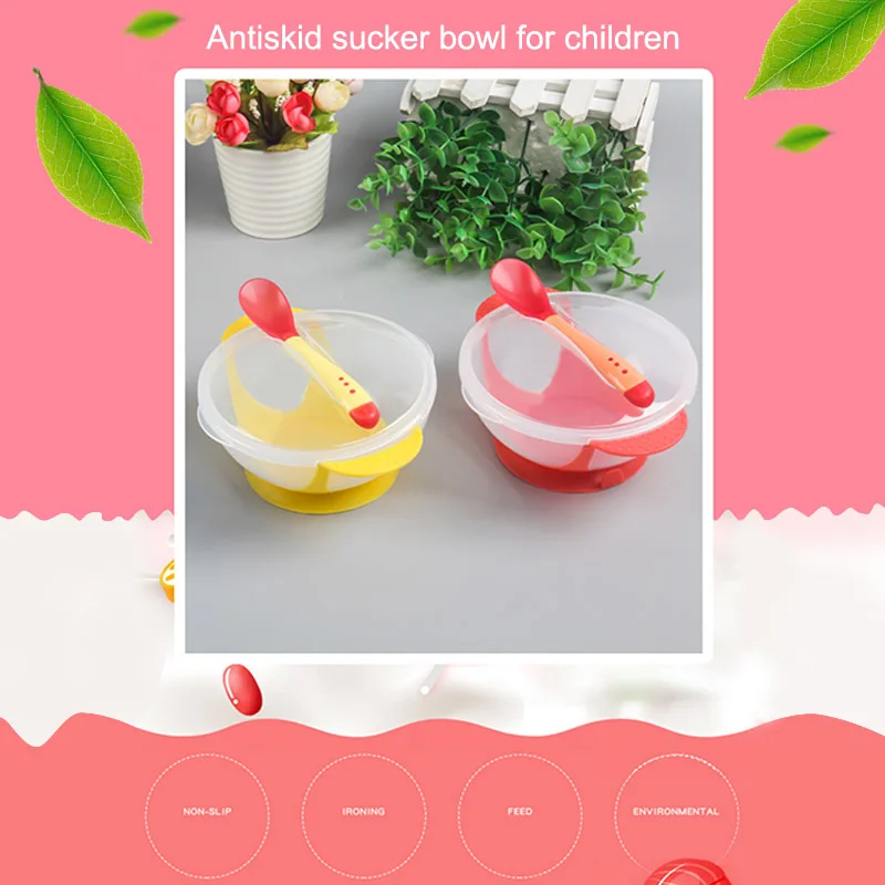 3 PCS/Set Baby Bowl Cover Spoon Dinnerware Set Infant Cutlery Sets Drop Resistance Temperature Sensing Baby Feeding Products