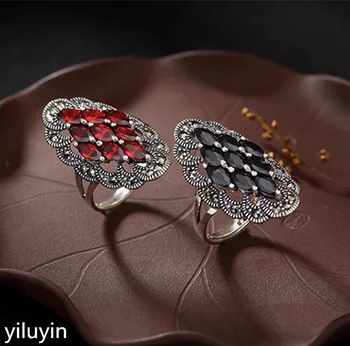 

KJJEAXCMY Boutique jewelry S925 pure silver retro and field Jasmine orchid Silver Mosaic lady's high-end open ring