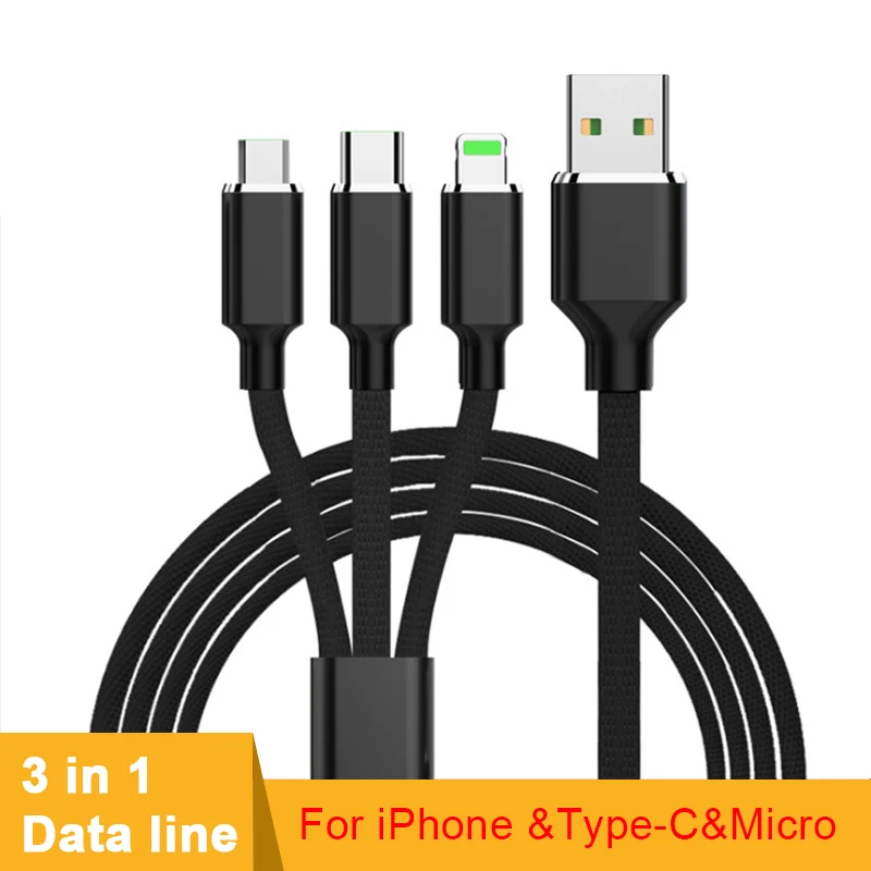 NOHON 3 в 1 кабель для зарядки Micro USB TypeC для samsung Xiaomi LG Lighting 8 Pin для iPhone 7 8 Plus X кабели для зарядки телефонов 1,2/2 м