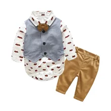 Kimocat Newborn Baby Boy Clothes Set Birthday Christening Cloth Infant Baby Boys Formal Wedding Clothes Suit Vest+T-shirt+Pant