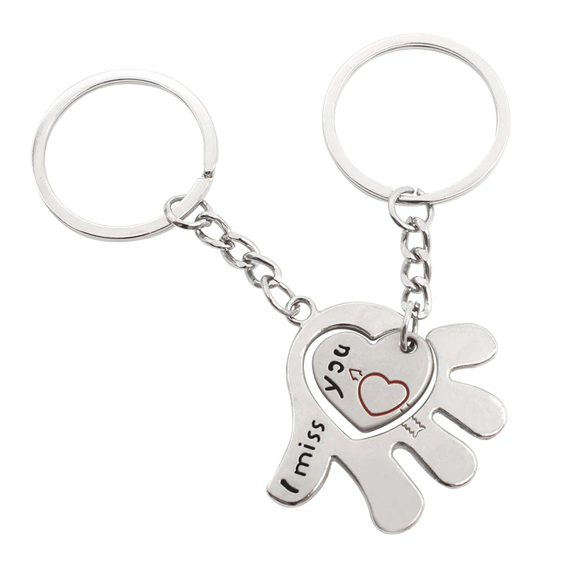 

2Pcs Fashion I Miss You Couple Keychain Love In Hand Heart Keychains Key Chain Ring For Lovers Car Holder Drop Shipping Chaveiro