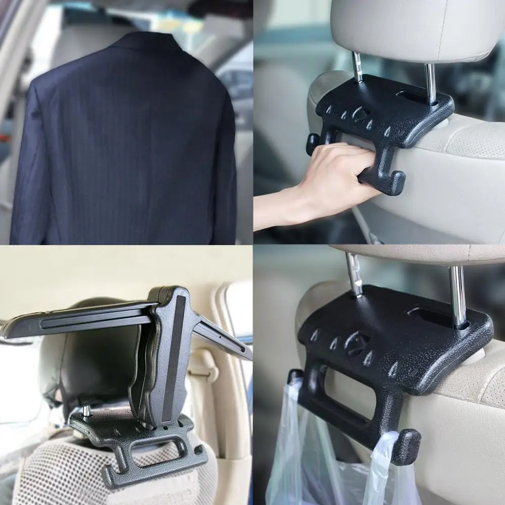 Universal Car Vehicle Back Seat Headrest Hanger Foldable Vehicle Hanger Hook  Holder for Bag Purse Coat Clothes Grocery (4)