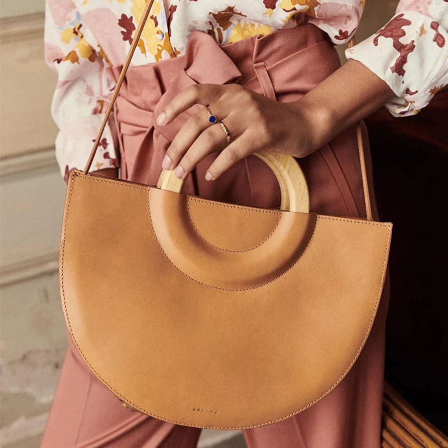 

Vintage Wooden Handle Halfmoon Women Handbags Luxury Designer Women Shoulder Bags Large Capacity Solid Messenger Bag Beach Bags