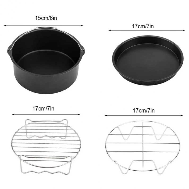 8 дюймов 7 в 1 воздушный фритюрница, набор аксессуаров, набор деталей, металлический держатель, шампур, стойка для торта, бочка для выпечки, корзина для пиццы, сковорода