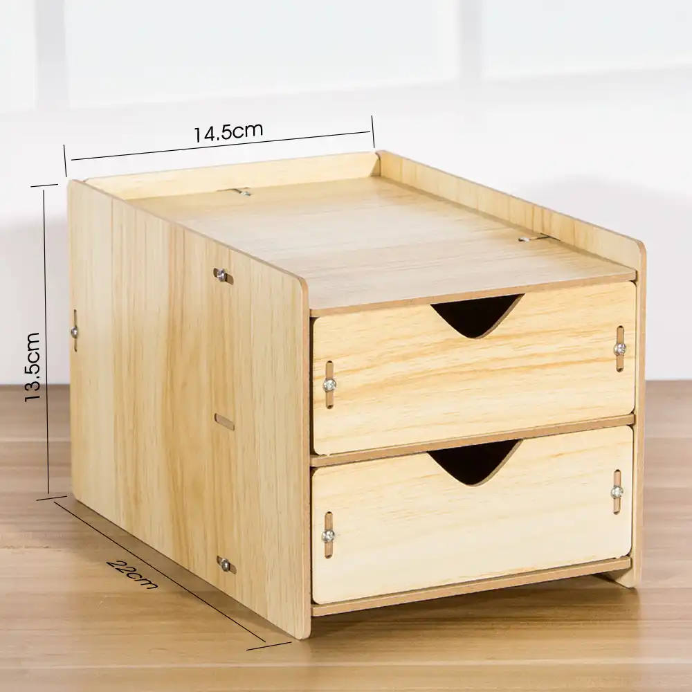 Hecare Desktop Wooden Drawer Organizer Home Office Two Layer
