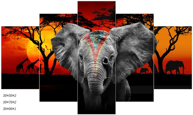 sans cadre lphant affiches toile peinture moderne mur photo salon 5 pice toile art tableau paysage - Cadre Elephant sans cadre lphant affiches toile peinture moderne mur photo salon 5 pice toile art tableau paysage - Cadre Elephant