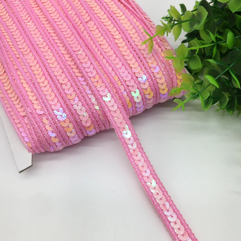 3/50 yards 13mm Pink Sequins Ribbon Lace Trim Sequin Fabric For Dress