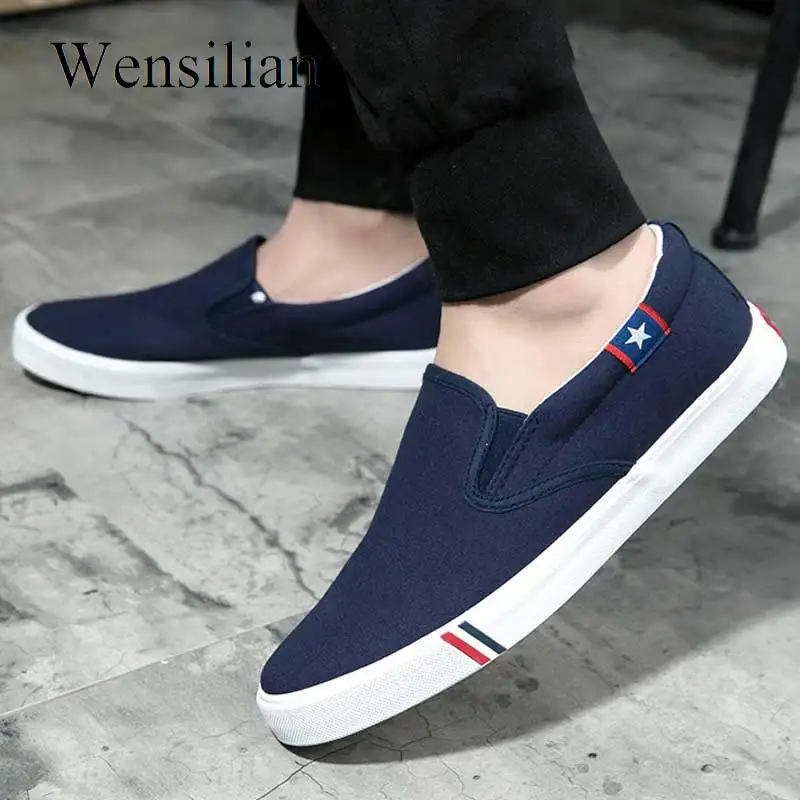 Men Canvas Shoes Trainers Vulcanize Shoes Summer Slip-on Loafers White Sneakers Mocassin Homme Flats Black Chaussure Homme