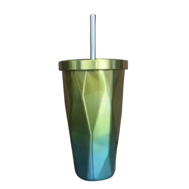 Чашка для питья с крышкой и стакан с трубочкой горячая холодная Двойная Стенка вакуумная изоляция кофейная кружка колба для воды Красочная нержавеющая сталь