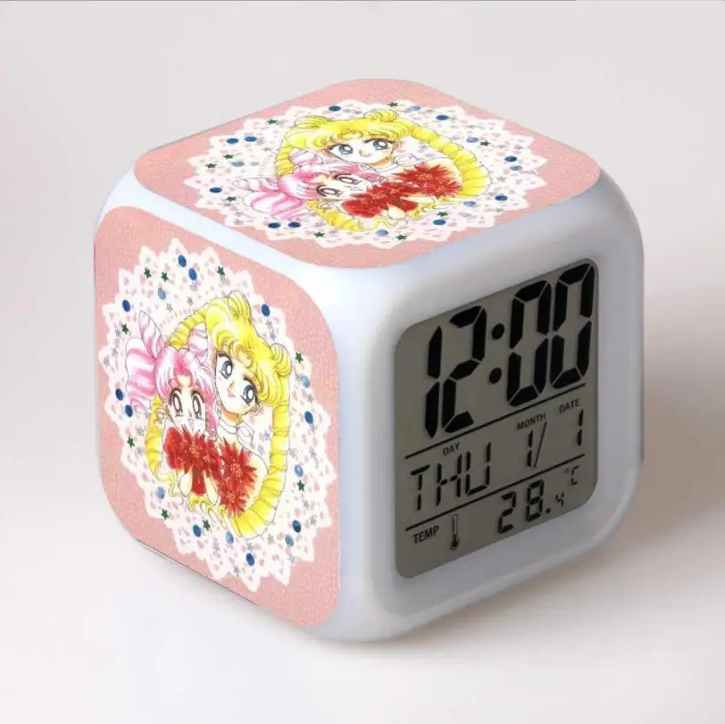 Сейлор Мун фигурки светодиодный 7 цветов изменить Сенсорный световой сигнализации Настольные часы для мальчиков и девочек игрушки#3843 - Цвет: Шоколад