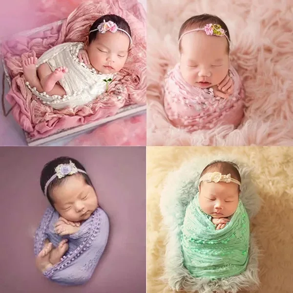 Новорожденных Фотография Опоры wrap кружево помпонами обертывания ребенка для фотосессий одеяло фотографии аксессуары младенческой милый одеяла