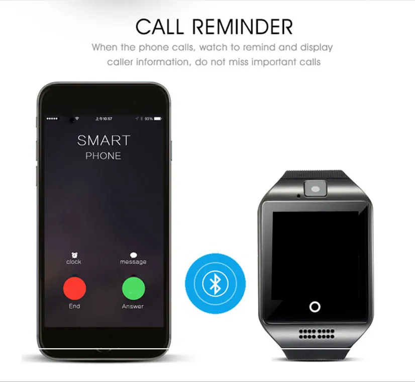 Bluetooth Смарт часы для мужчин Q18 с сенсорным экраном большой аккумулятор поддержка сим-карта TF камера для Android телефон Шагомер smartwatch