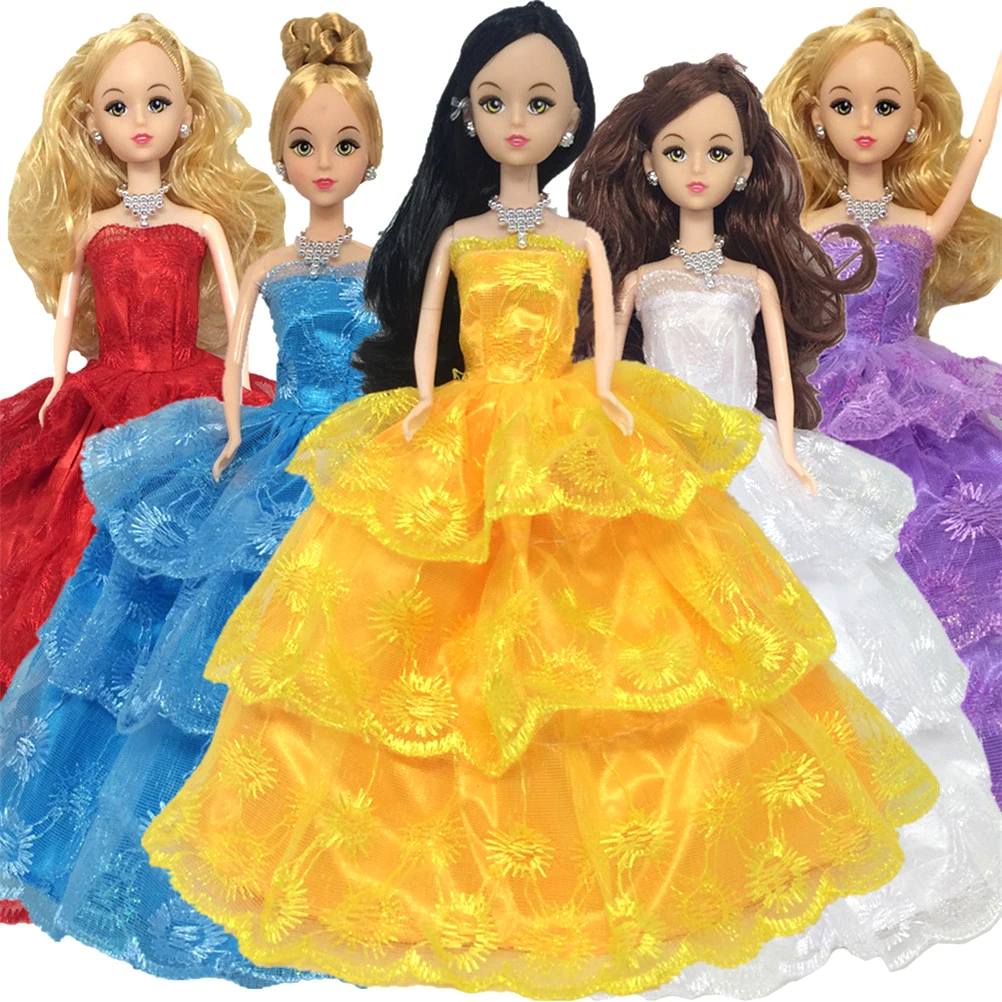 

Princess Luxurious Embroidering Three Layers Model Dress Multi-lace Wedding Party Gown Dress for Doll Dress