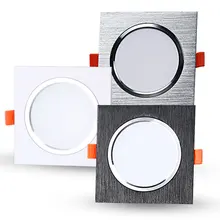 Квадратный потолочный светильник светодиодный SMD2835 7 Вт 9 Вт 12 Вт потолочные лампы 220 В без диммирования вниз огни пятно серебряный белый черный корпус