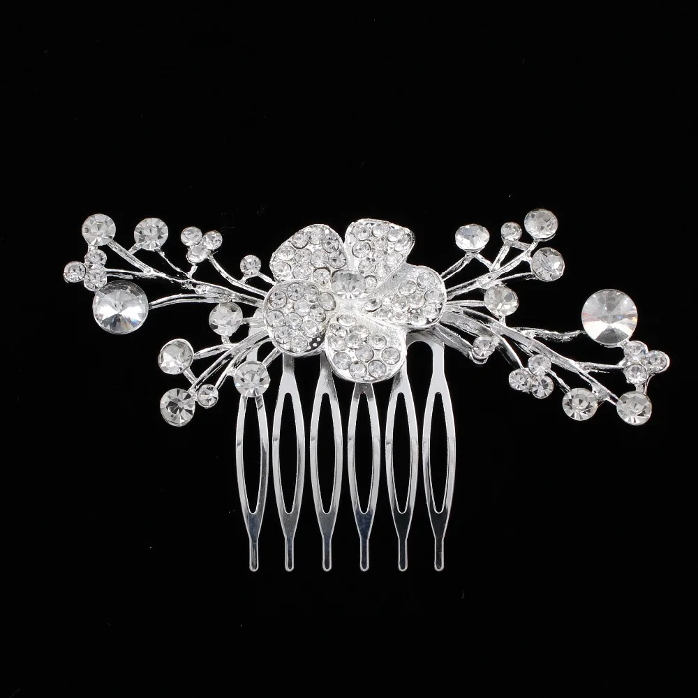 YueBanG Small Rhinestone Metal Flower Hair Combs Silver White Wedding Accessories Jewelry for Women Girl Bride Hairpin Gift |