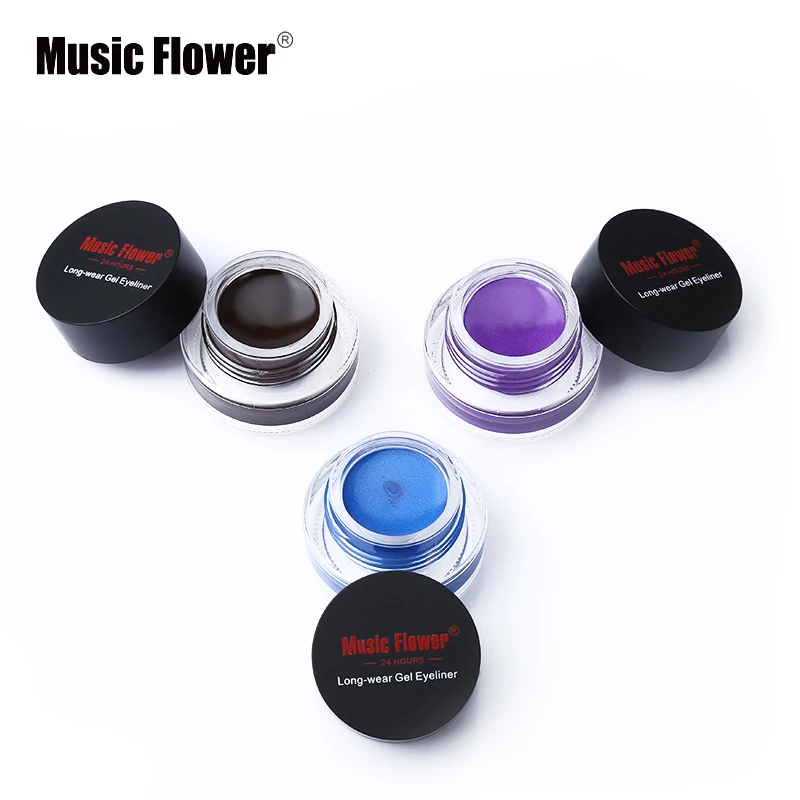 Music Flower брендовая черная водостойкая гелевая подводка для век, косметическая гелевая подводка для глаз с кистью, 24 часа, долговечная для женщин