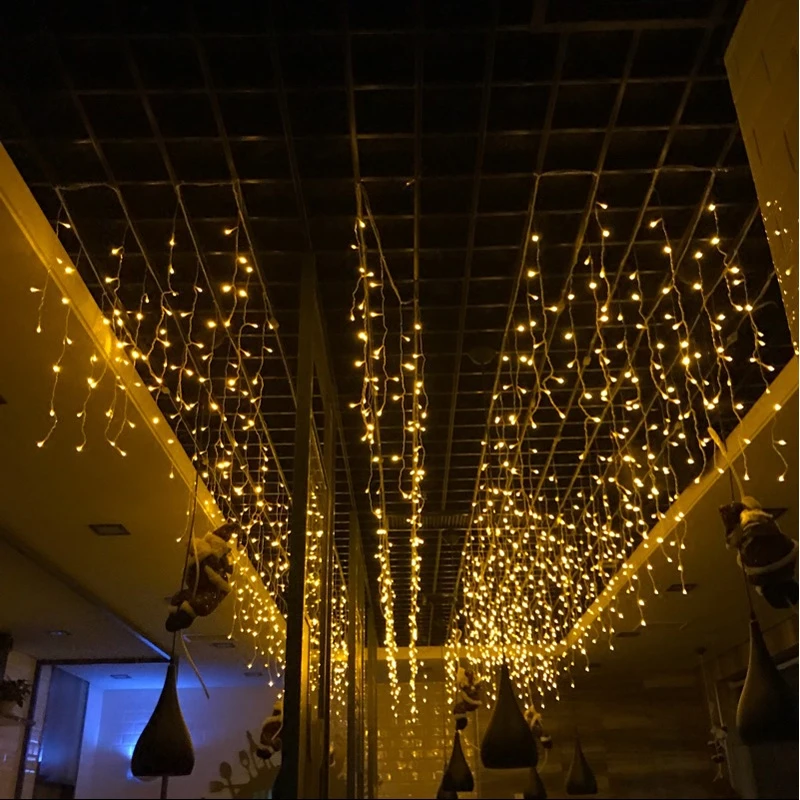

New Year 4M droop 0.4m-0.6m LED String Lights Flash Curtain Icicle Fairy Garland for Christmas Wedding Home Party Decorative